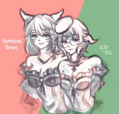 Characters's bust drawn in simple black and white doodles.